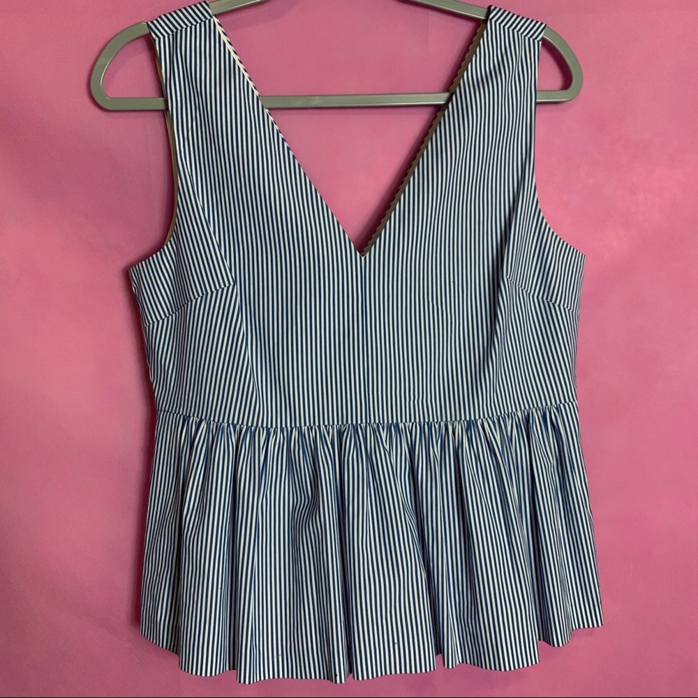 J.Crew Blue & White Always Stripes Peplum Tank Top